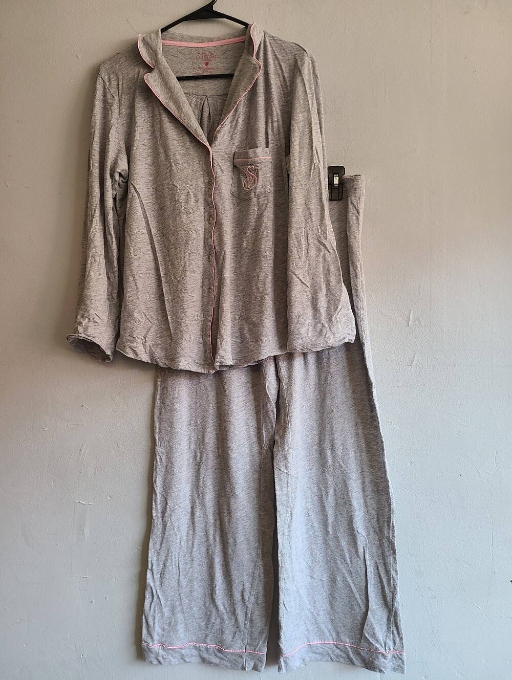 Women's small Victoria's Secret gray cotton sleep pajama set button up & pants